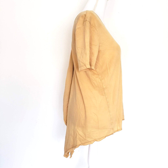 XCVI Tan Blouse Women SIZE XS Hi Low Fitted Short Sleeve Casual Cute Top FLAW - Picture 3 of 11